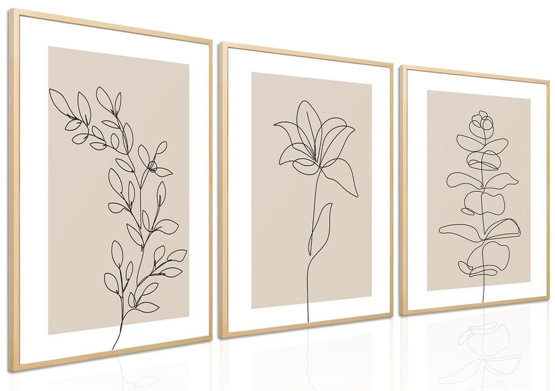 Neutral Botanical Poster Wall Art Set of 3 Flower Minimalist Abstract Botanical Painting Prints Beige Leaf Plant Wall Decor Boho Floral Canvas Line Artwork for Bathroom Bedroom,Living Room 12x16