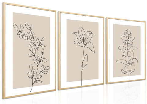 Neutral Botanical Poster Wall Art Set of 3 Flower Minimalist Abstract Botanical Painting Prints Beige Leaf Plant Wall Decor Boho Floral Canvas Line Artwork for Bathroom Bedroom,Living Room 12x16