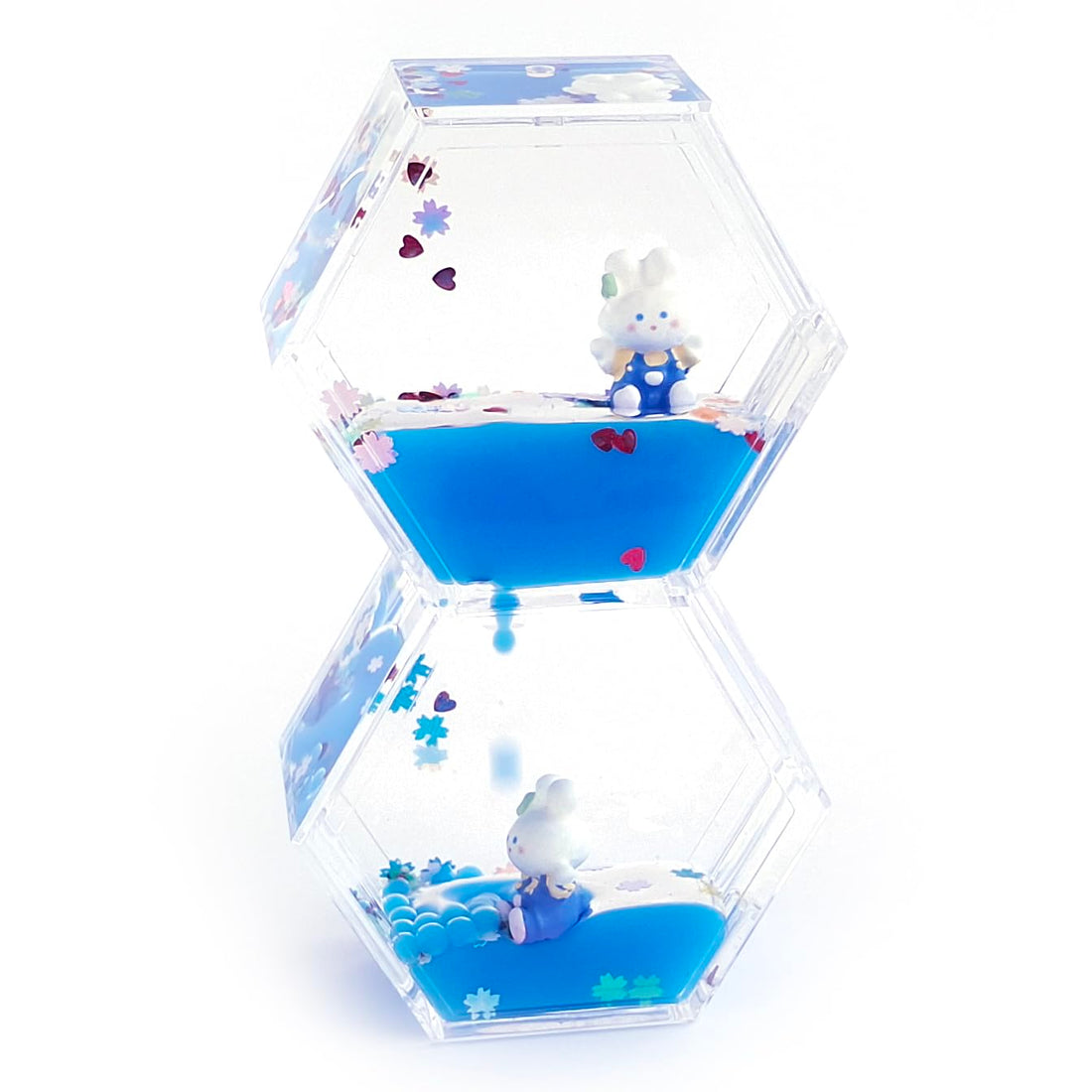 Hourglass Timer Attractive Decor for Home and Office - Relaxing and Calming Toy, Liquid Motion Drop Timer - Best Gift Idea Gift Idea for Adults and Kids Hexagon Shape (Blue)