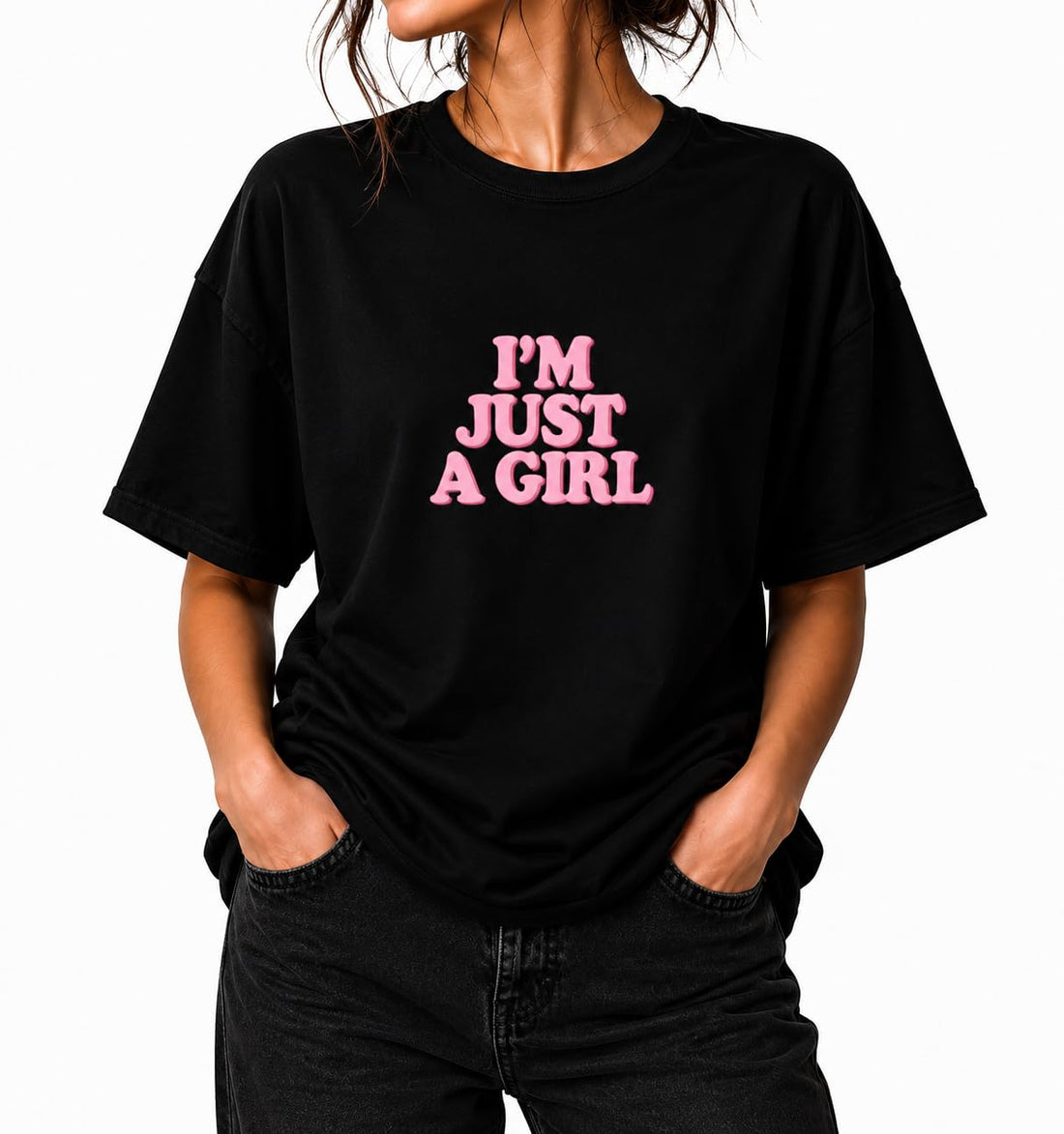 T-Shirt Drop Shoulder Oversized Black – I'm Just a Girl – Cotton – Black
