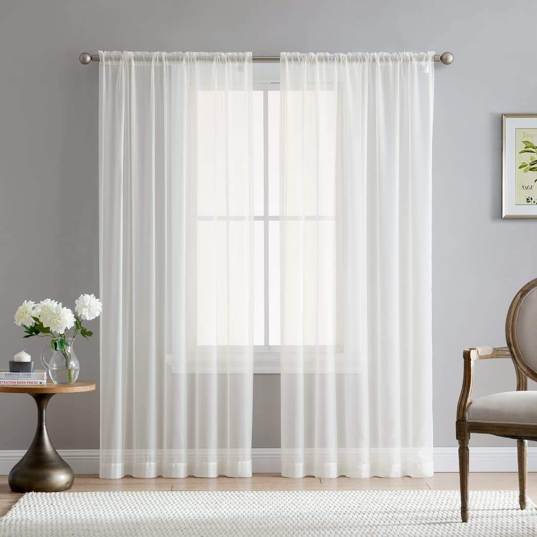 INtex CURTAINS HOUSE Elegant Voile Chiffon Curtains - Rod Pocket Design - Luxury Soft Fabric 1 Panel (200W x 230L CM, Off white)