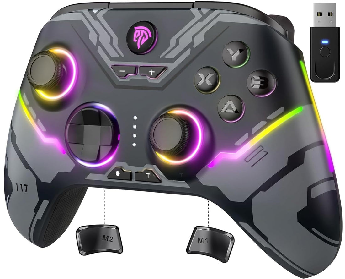 EasySMX X15 PC Controller, Wireless Bluetooth Controller with Hall/Trigger Hall Joysticks/RGB Lighting, No Stick Drift, No Dead Zone, for Windows PC, Android, Steam and Switch
