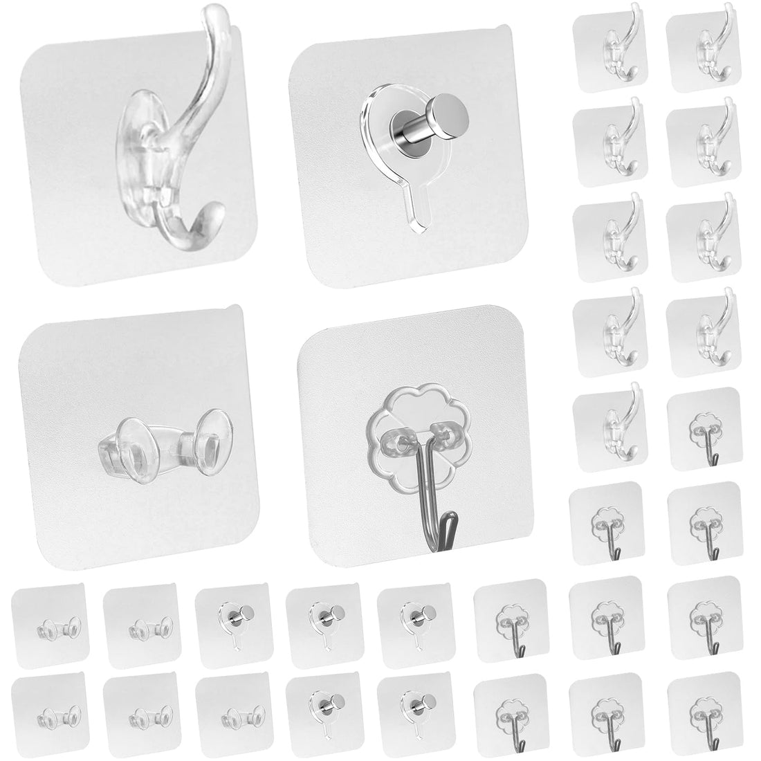 Lonimia 30pcs Hooks Kit, Picture Photo Hanging, Power Plug Socket Cable Holder,Coat Cloth Towel Key Hooks, Home Office Room Wall Storage Rack Shaver Self-Adhesive Hooks