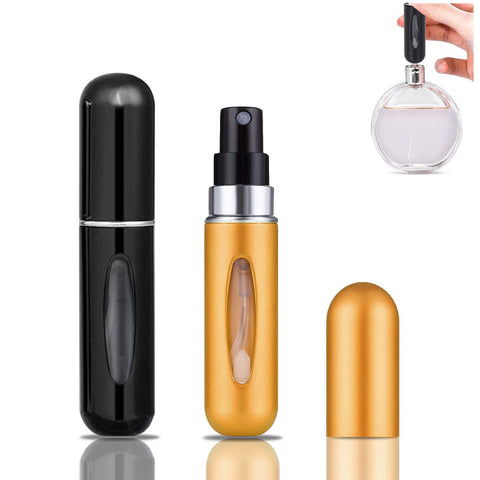 Mini Refillable Perfume Atomizer Bottle, Portable Perfume Spray Bottle Atomizer Perfume Bottles 5ml Travel Size Refill Pump Case (2pcs Black+Gold)
