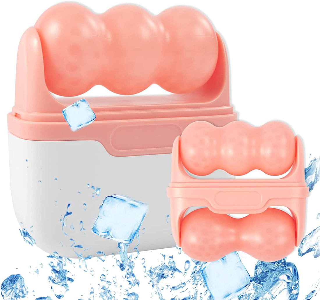 2-in-1 Ice Roller for Face Skin Care Tool Personal Skin Cooling Ice Derma Roller Therapy Tools, Cold Facial Ice Roller Massager for Eye Puffiness, Migraine, TMJ Pain Relief & Minor Injury (Pink)