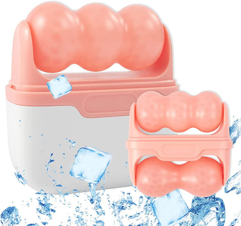 2-in-1 Ice Roller for Face Skin Care Tool Personal Skin Cooling Ice Derma Roller Therapy Tools, Cold Facial Ice Roller Massager for Eye Puffiness, Migraine, TMJ Pain Relief & Minor Injury (Pink)