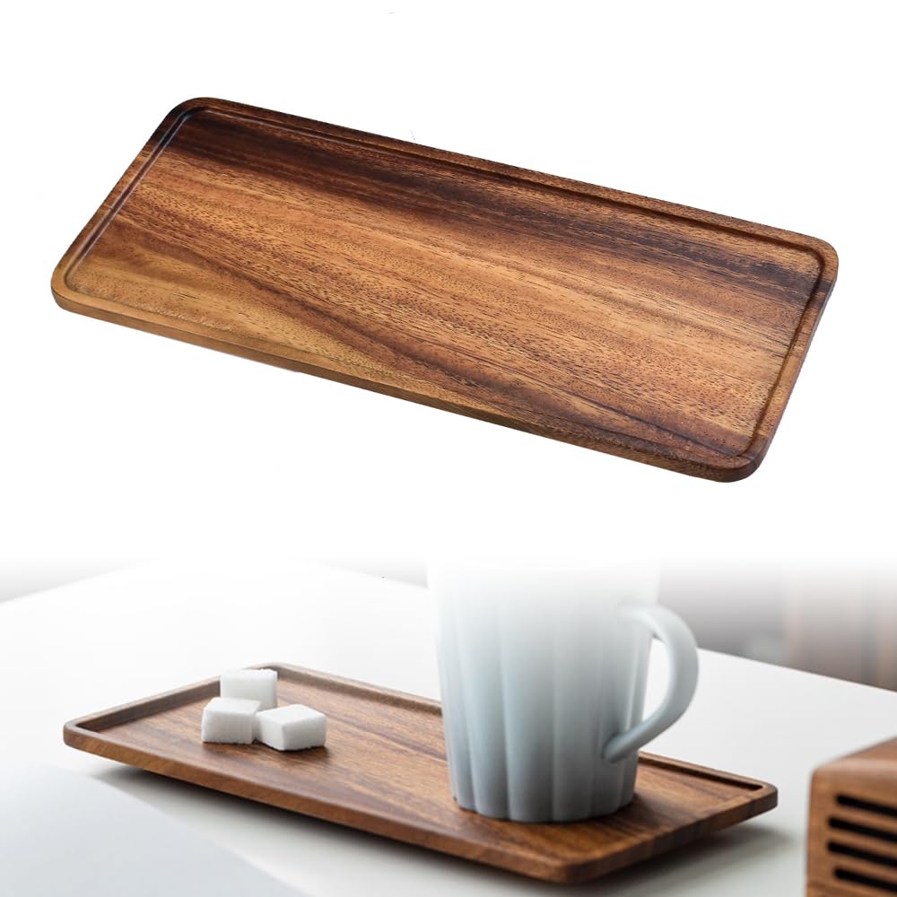 Wood Serving Tray Wood Serving Platter Rectangle Solid Wooden Serve Trays Tea Serve Plate Walnut Tray Tea Trays for Display Fruit Snacks Appetizer Sushi Food Decor(30x12CM)