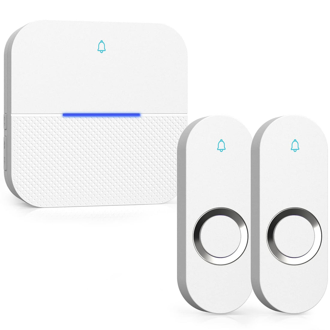 Wireless Doorbell with 2 Receivers, 1ft Range Loud Enough with 4 Volume Levels (White)