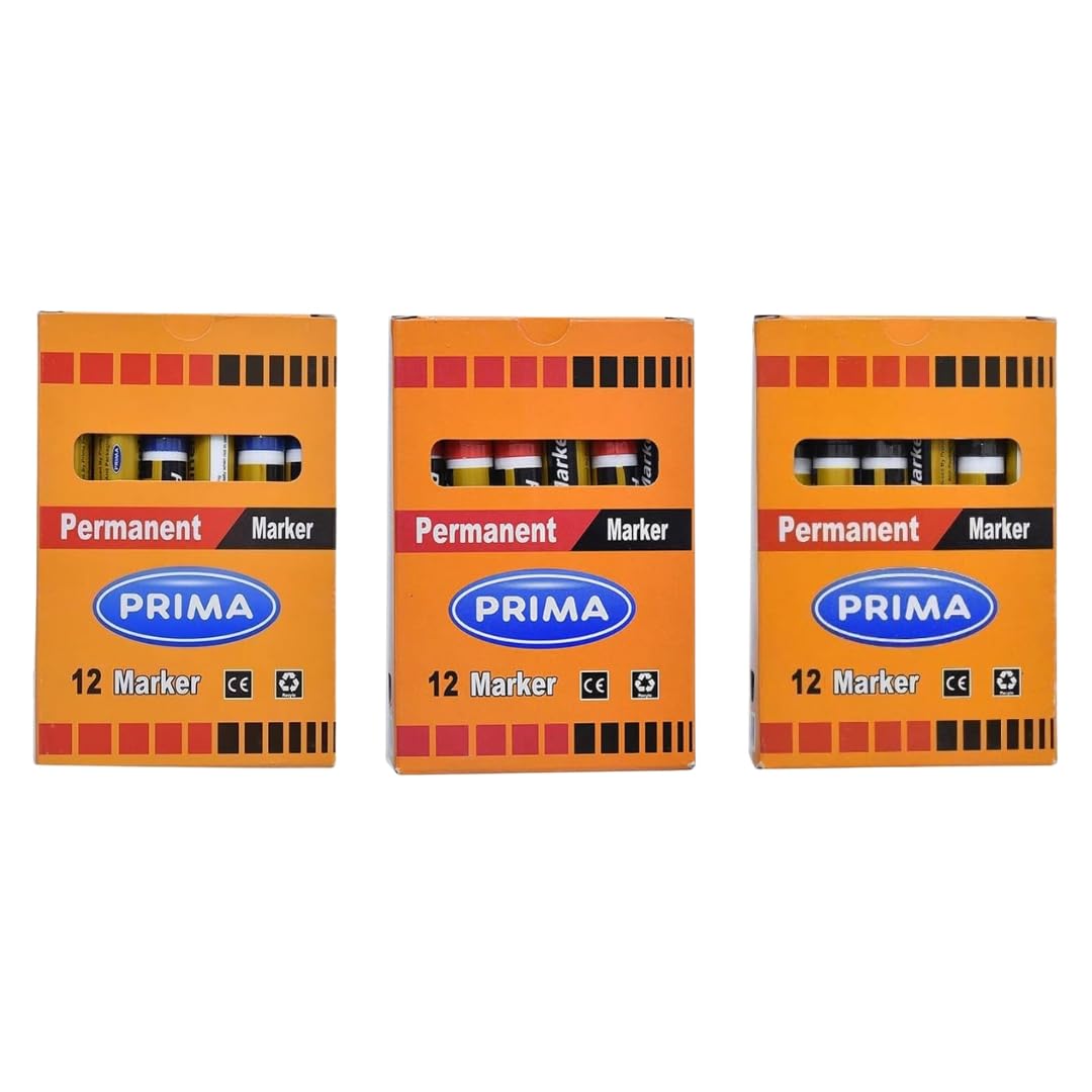 Set of 3 Boxes of Prima Permanent Markers (Blue, Red And Black)