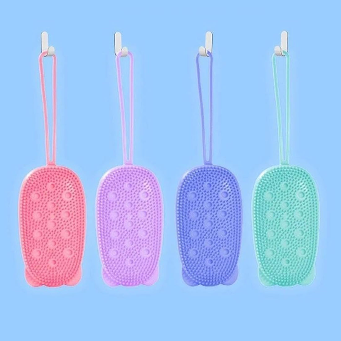 Silicone Body Scrubber Brushes (Set of 4) - Shower Brush for Unisex, Body Massage and Scrub, Deep Cleaning Double Face Bath Loofah, Available in Al-Israa (Green)