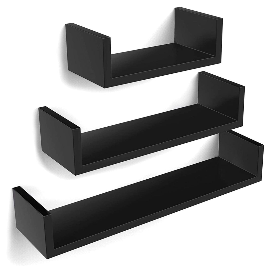Kelzia U-Shaped Wall Shelf with 3 Floating Shelves for Books and Decorative Items - 3 Shelves Black