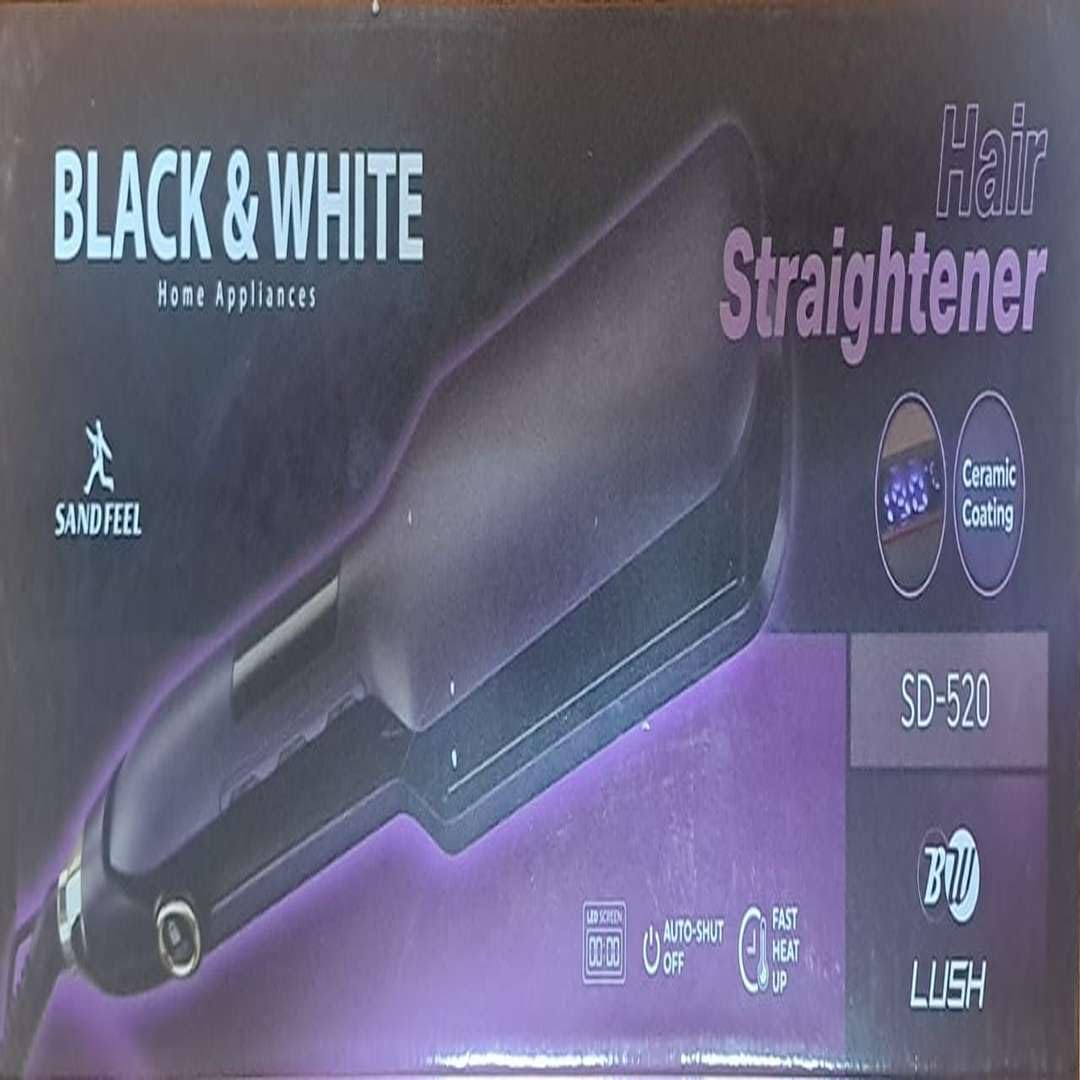 BLACK & WHITE Hair Straightener, Ceramic Coating, Fast Heating, Auto Shut-Off, SD-520