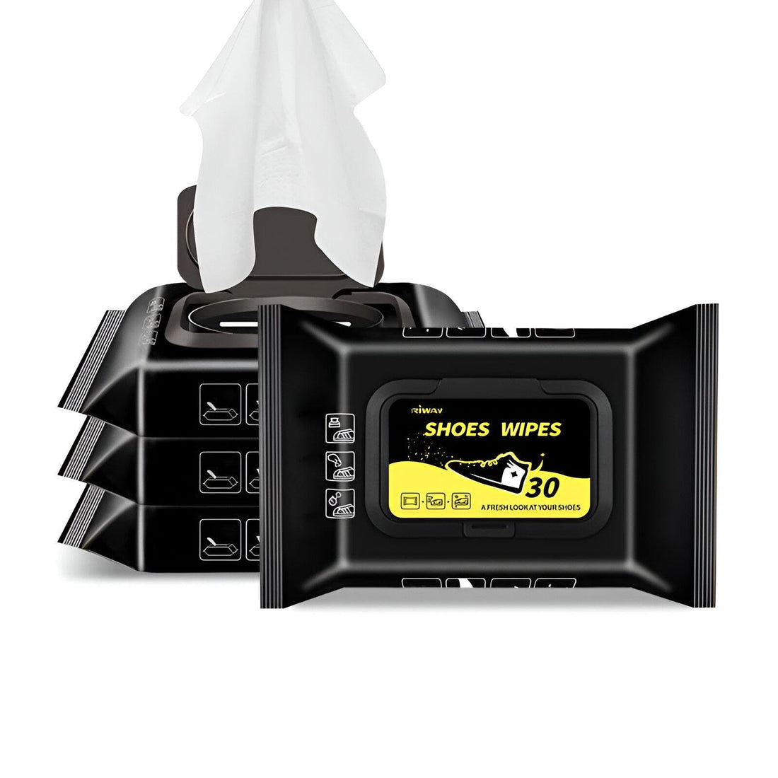 Dirt Removal Wipes - Efficient wet wipes designed to clean shoes, bags, and wallets deeply, removing dirt, dust, and mud effortlessly. Pack contains 30 handy wipes for use. (4 pcs)