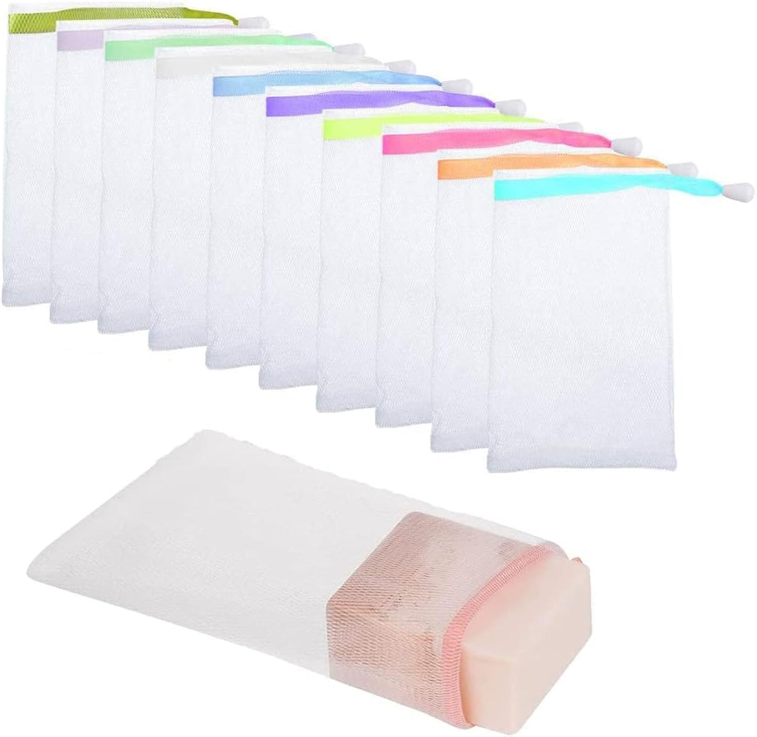 10 Pcs Mesh Soap Pouch, Exfoliating Soap Bags, Mesh Foaming Net Soap Sack Bags, Face Cleansing Foami