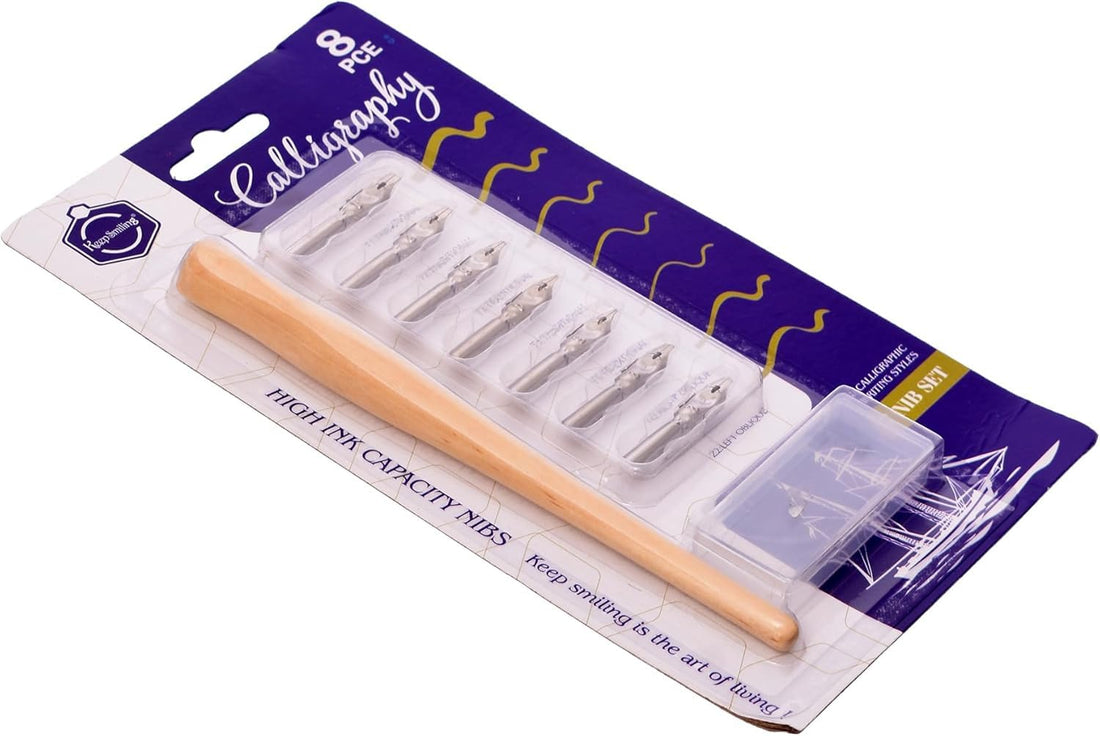 SHAKTISM Calligraphy Set of 8 Pens With 7 Nibs, For Signature and Decorative Writing, Wood Silver
