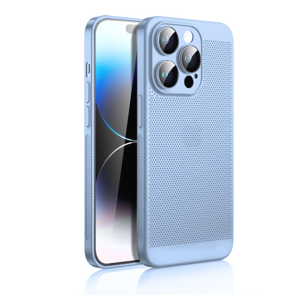 Dl3 Mobilak Case For iPhone 14 Pro 6.1-Inch Heat Dissipation Case with Built-in Camera Lens Protector Slim Fit Breathable Cooling Anti-Fingerprint Hard PC Back Shockproof Cover - Baby Blue