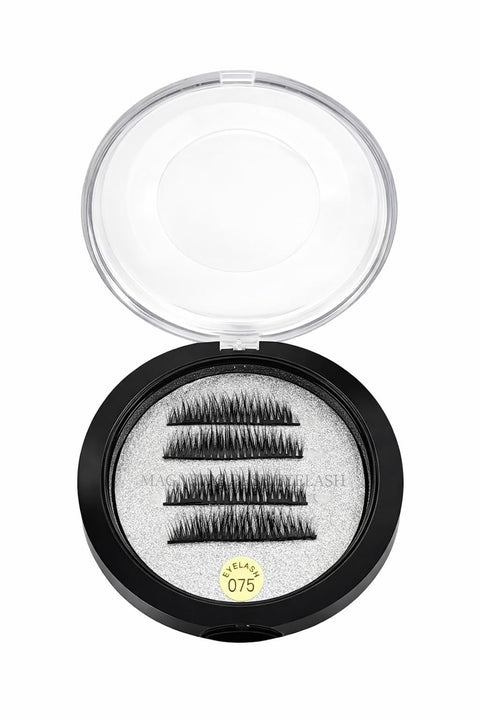 Magnetic Eyelashes Reusable 4 Pair Set, Natural Looking False Lashes in Round Storage Case, Lightweight Soft Band Wispy Lash Set for Daily Wear and Makeup Use(075)