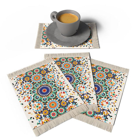 ARTMOOD HOME Bahja Rug Coaster Set – Set of 4 Mini Carpet Coasters with Velvet Surface & Leather Backing, Non-Slip, 14x9 cm, Elegant Table Protection & Gift Idea