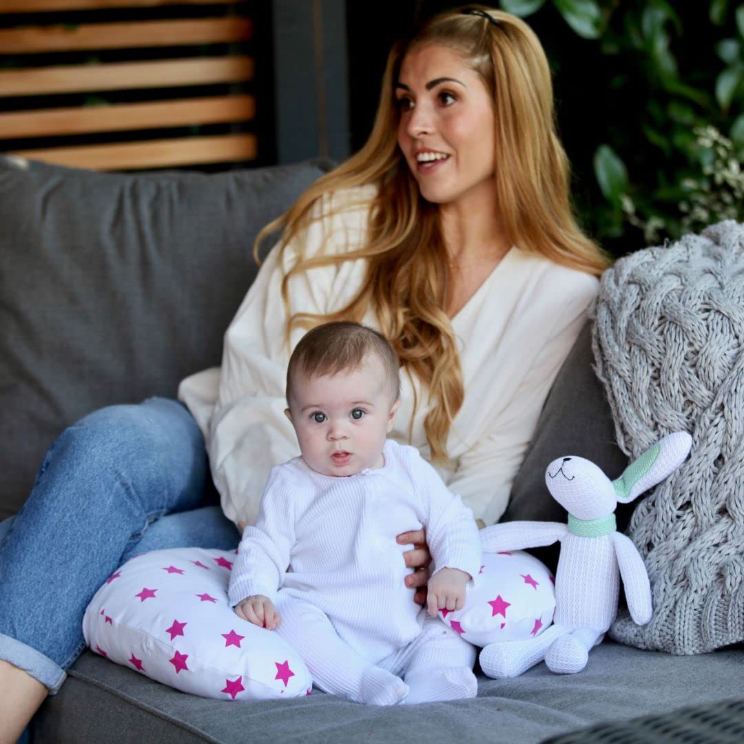 Moro Moro 3 'Breastfeeding Pillow' 5-In-1 Multi-Function Nursing Pillow - Cotton Maternity Cushion - Pink Star Print (Pink)