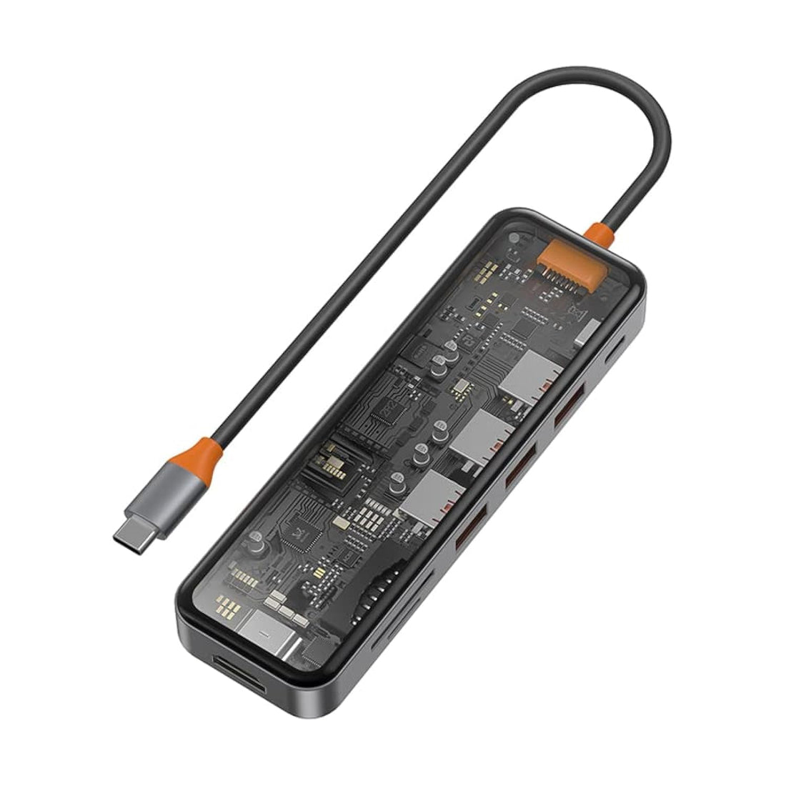 WIWU CB007 Cyber 7in1 USB-C HUB PD 100W, Zinc Alloy, Transparent, Multi-function, High speed transmission-Space Gray|18 Months Warranty