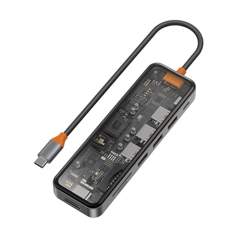 WIWU CB007 Cyber 7in1 USB-C HUB PD 100W, Zinc Alloy, Transparent, Multi-function, High speed transmission-Space Gray|18 Months Warranty
