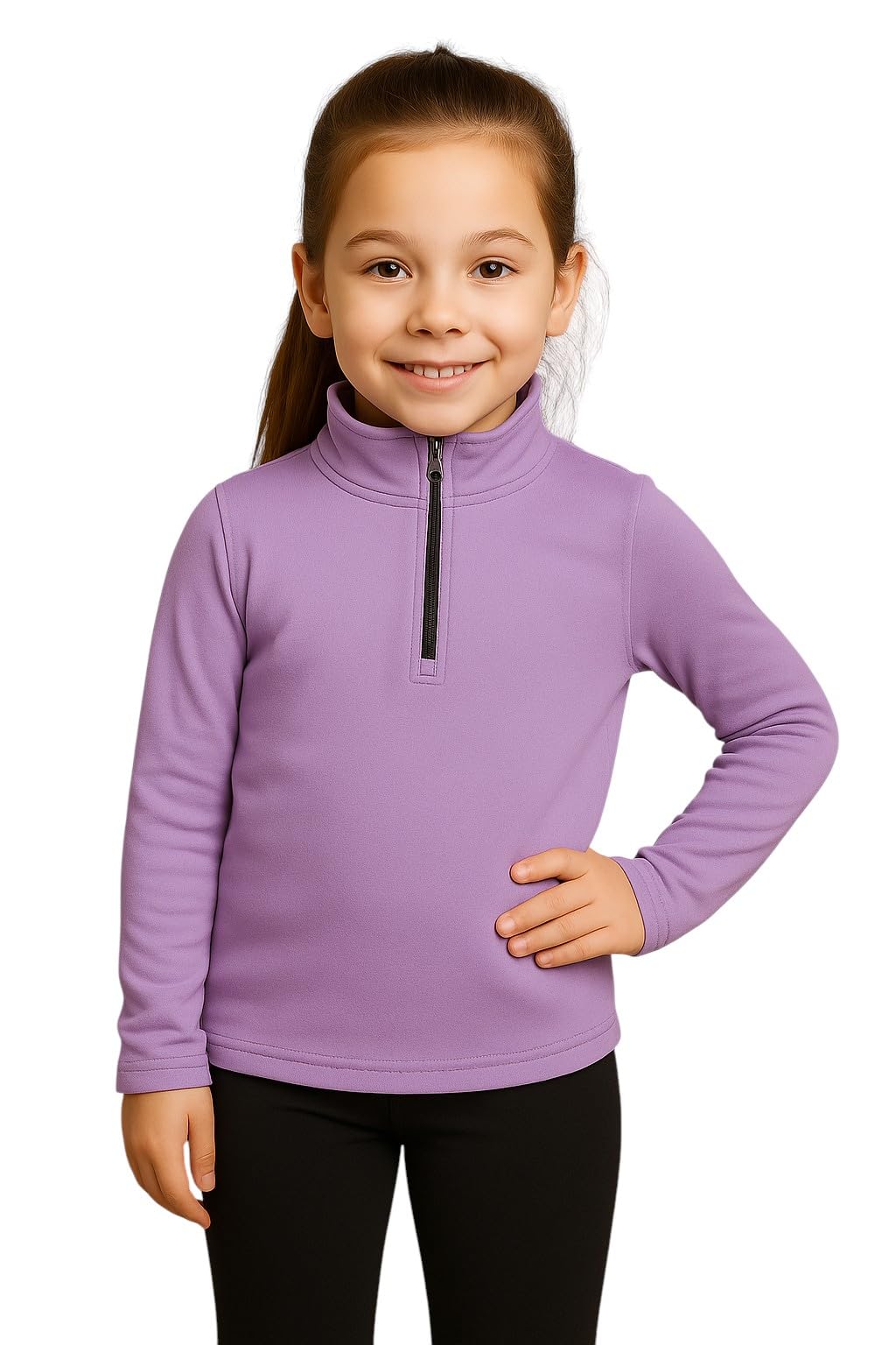 MEZA Girls Dri-FIT Sports T-shirt Half Zip High Neck Long Sleeve School Sports T-Shirt