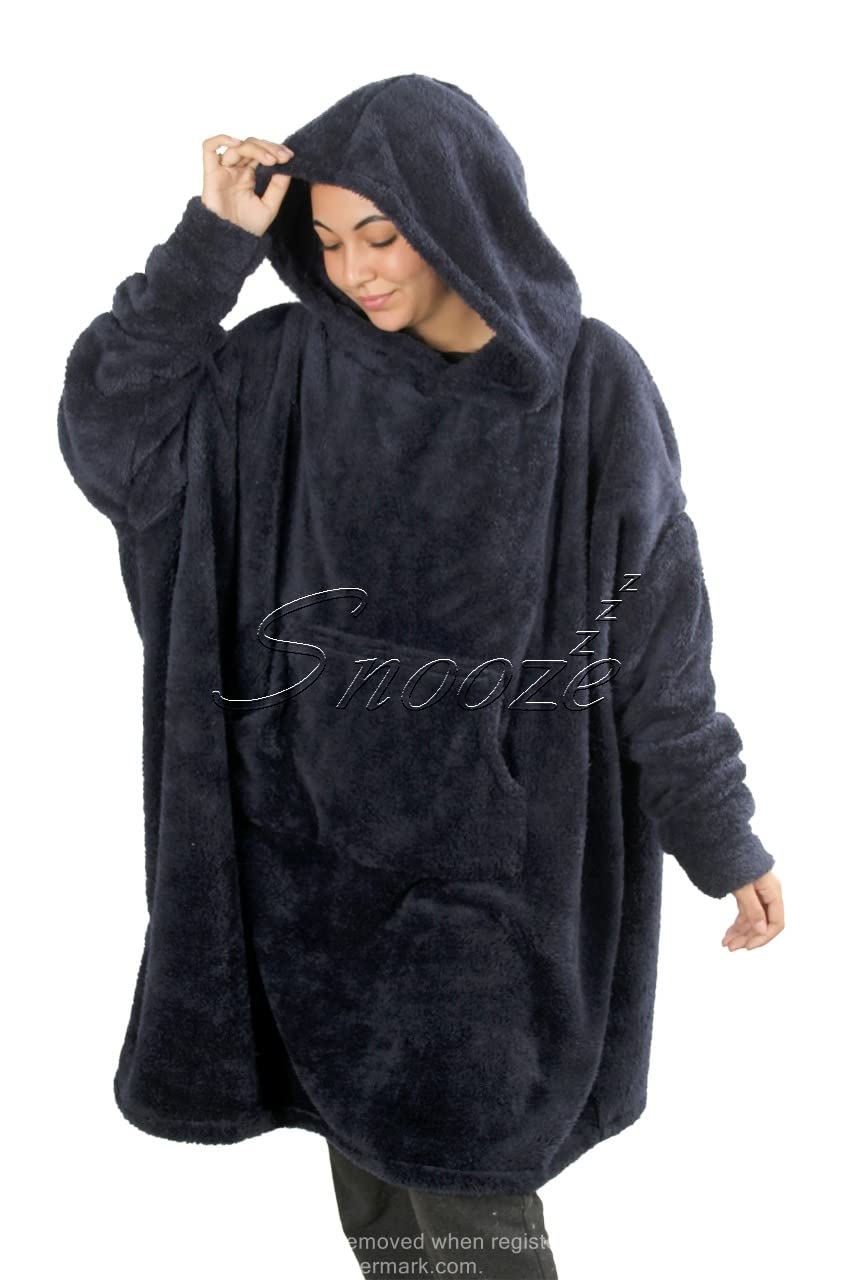 Snooze, Over-sized Wearable Blanket with Hodi, Dark blue, Free size