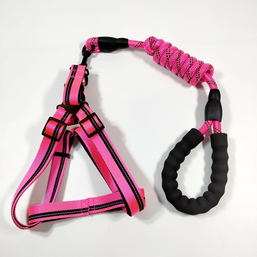 Dog Harness and Leash for Small Medium Dogs (Pink) (M)
