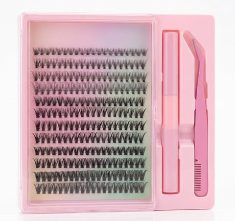DIY Lash Extension Kit Eyelash Extension Kit with 200 Pcs Lash Clusters Individual Lashes Lash Bond and Seal Eyelash Applictor Lash Tweezers Lash Clusters Kit-MIX
