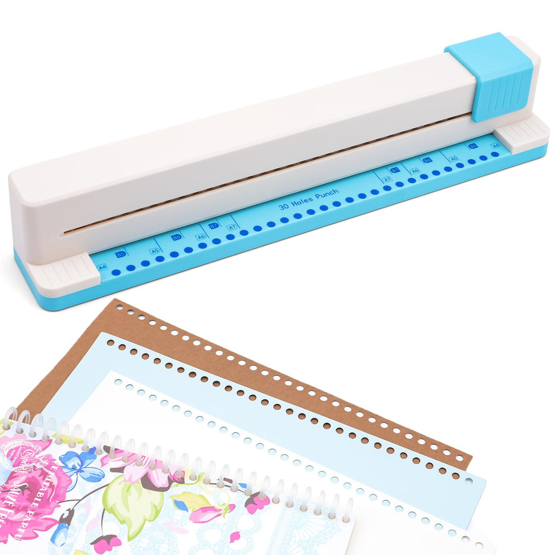 30 Holes Binding Punch,Loose Leaf Paper Punch Machine,Portable Hand Pushed Multi-Hole Puncher for Notebooks, Agendas, Planners,to-Do Lists, School Works and so Much More