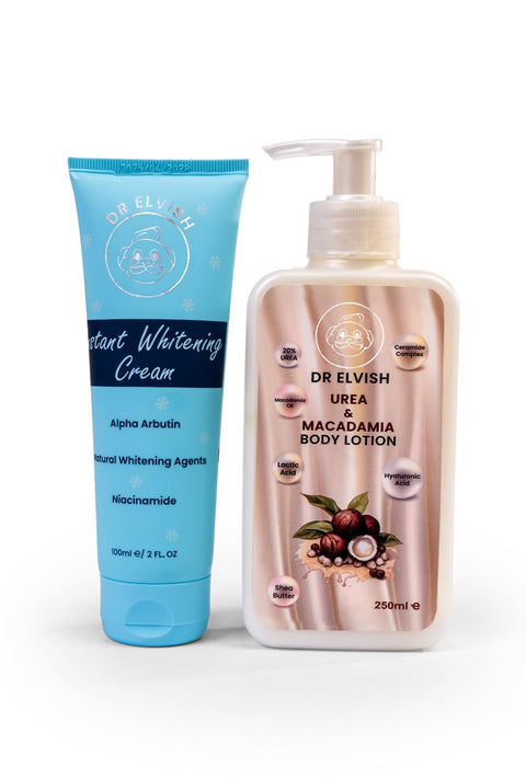 Dr. Elvish After Showering Bundle – Body Care Set with Urea & Macadamia Body Lotion + Instant Whitening Cream | Deep Hydration, Skin Brightening & Post-Shower Skin Repair Routine 350ml