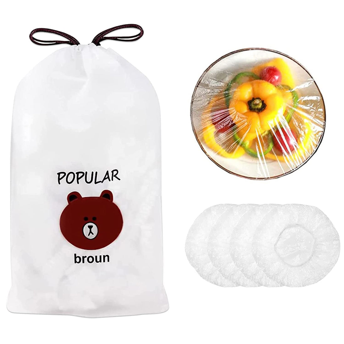 CUHZA Pack of 100 Transparent Food Storage Bags, Plastic Food Covers, Shrinkable Fresh Keeping Bags, Plastic Sealing Bags