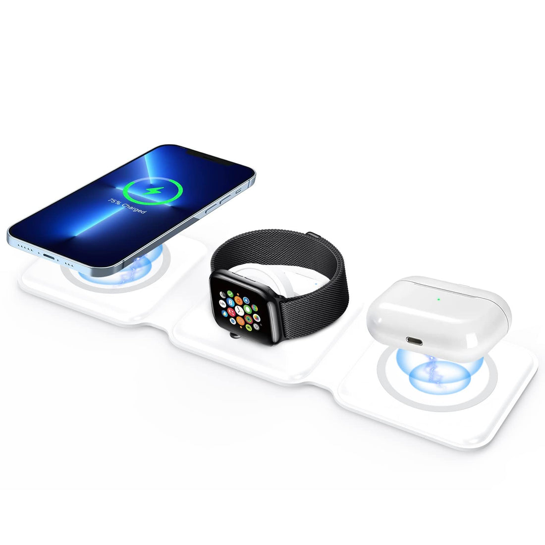 Qoosea Fast Wireless Charger 15W 3 in 1 Induction Charger Magnetic Foldable Wireless Charging Station for iPhone 14/13/12 pro/SE/11/XS, Samsung Galaxy, iWatch, Pro 2 (White)