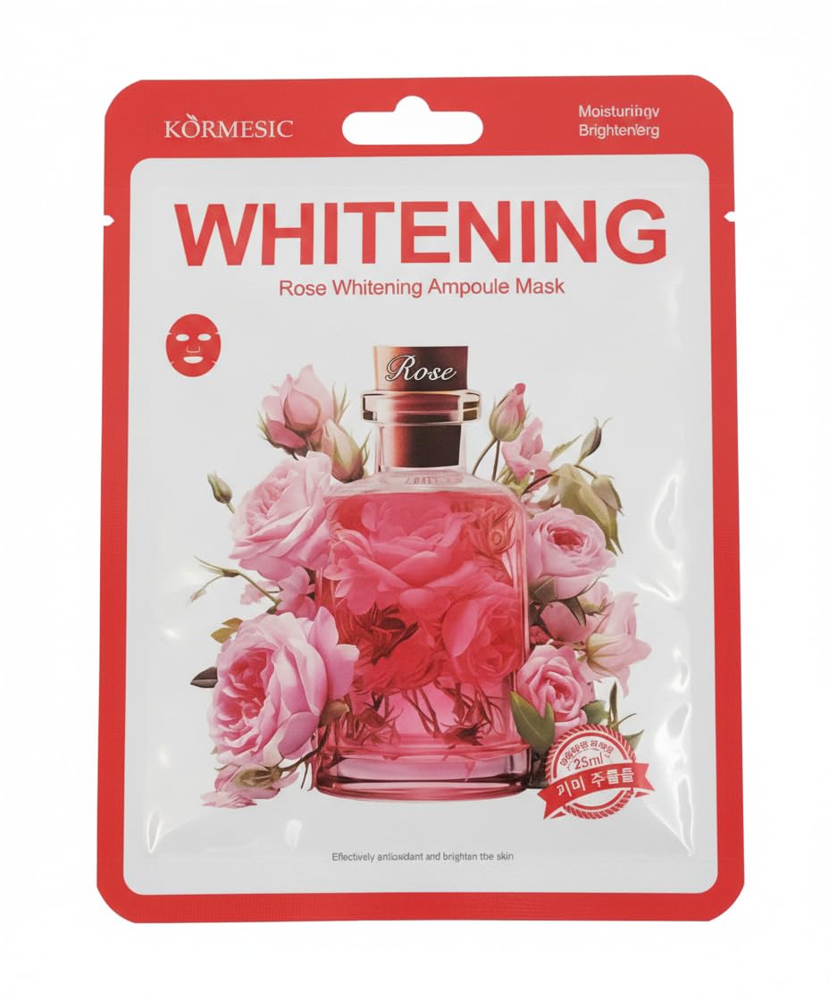 KORMESIC Whitening Rose Ampoule Face Mask, Moisturising and Brightening Sheet Mask, 25ml