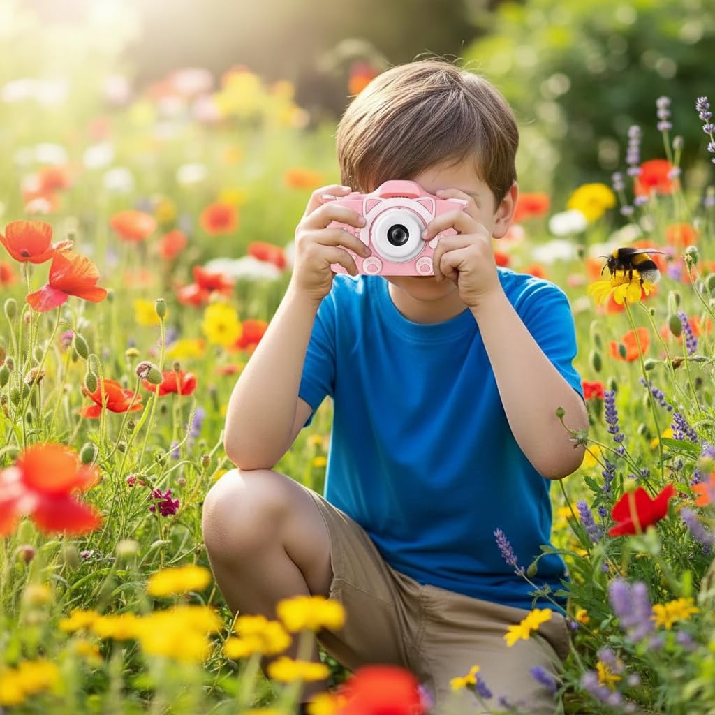 GHAZAL Kids Digital Camera, 48MP, 2.0 Inch HD IPS Screen, 1080P Video, Blue and Green, Cartoon Tyrannosaurus Design