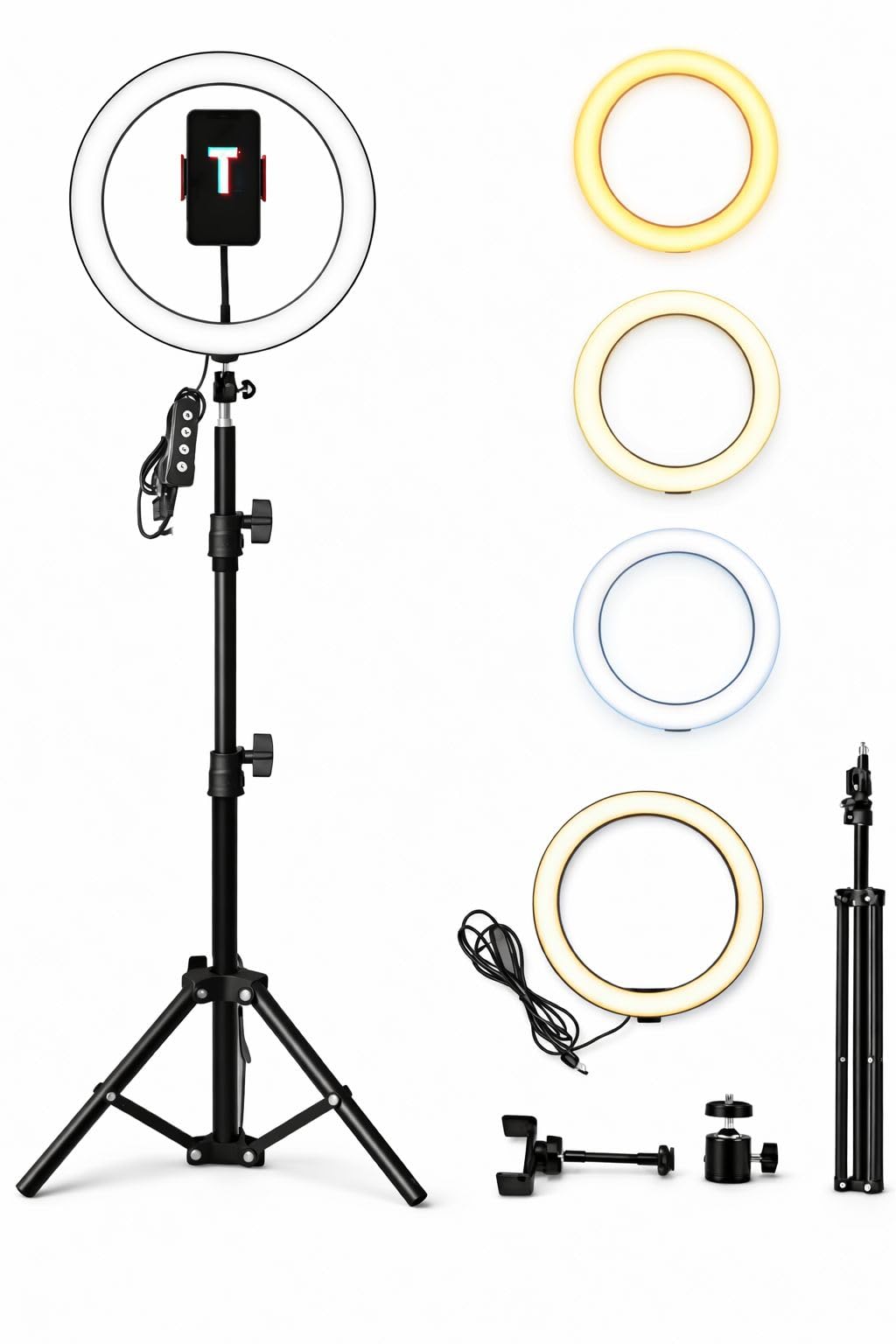 Dimmable LED Ring Light with Adjustable Tripod Stand and Phone Holder, 10 Brightness Levels, for Live Streaming, Makeup, Photography, YouTube, TikTok (12 Inch)
