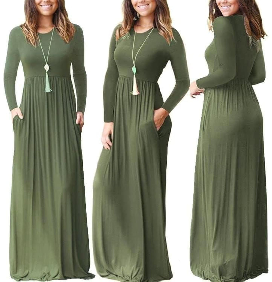 Women's Cotton Dark Green Long Dress