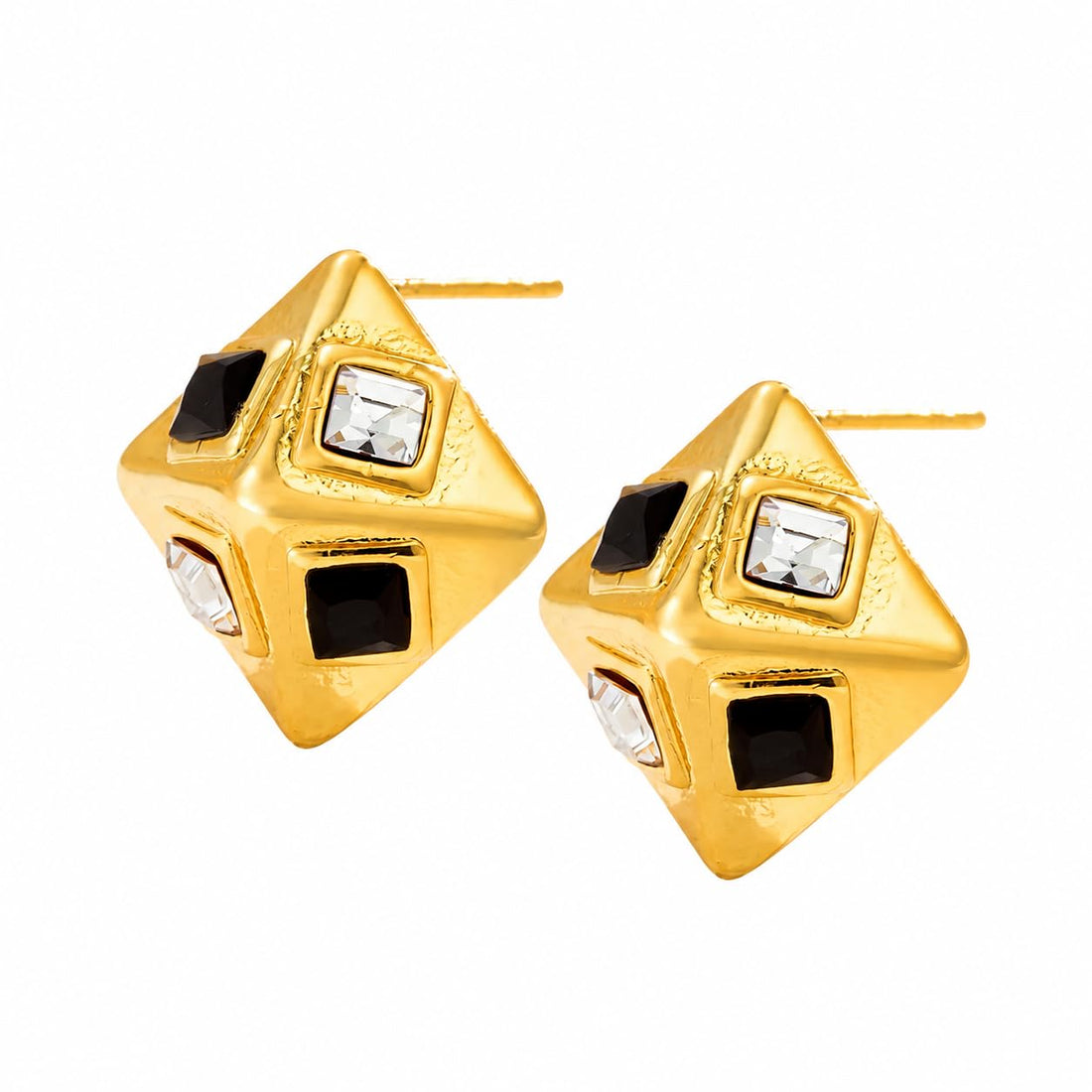 Stainless Steel Geometric Diamond Casting Earrings Retro Fashion Light Luxury Studs Niche Design Sense Earrings
