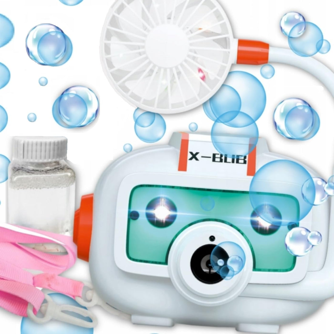 TOYS LAND Bubble Camera Machine Toy with Light & Music, Electric Fan Bubble Blower Play Summer Toys, Outdoor Party Favors Bubble Maker Machinen, Ideal Gift for Kids Boys Girls Ages 3+ (White)
