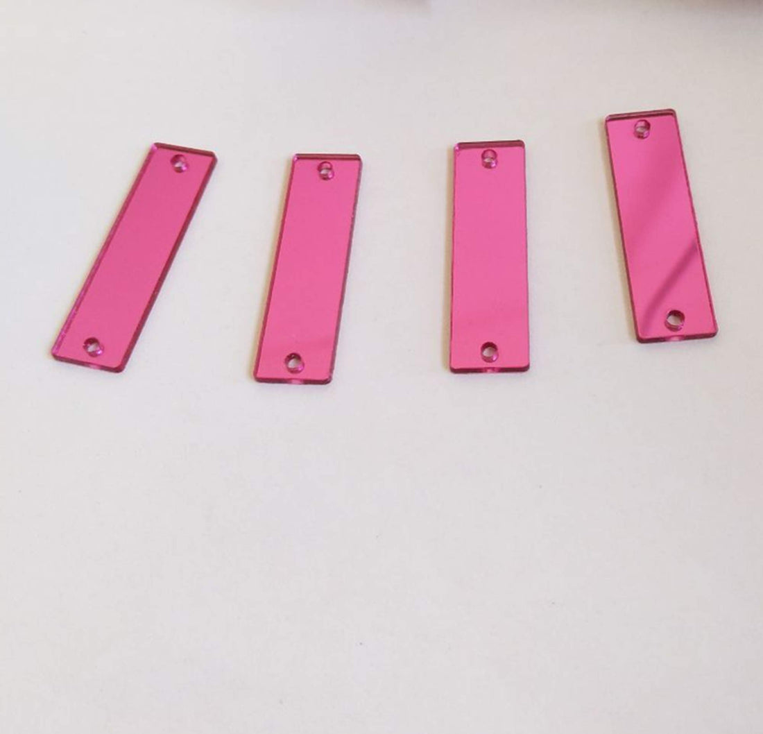 MEYA 50PCS of Sew On Rectangle Acrylic Mirror Beads, Mirror Diamante Rhinestone Crystal Flat Back Mirror Beads with Hole (Rose Red, 8x30mm)