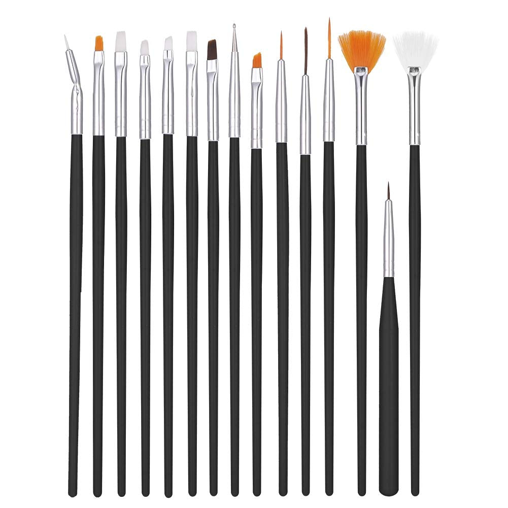 15 Pieces Nail Brushes Gel Reconstruction Brush for Acrylic Nail Art Design Painting Tool Set Dotting Pen (Black)