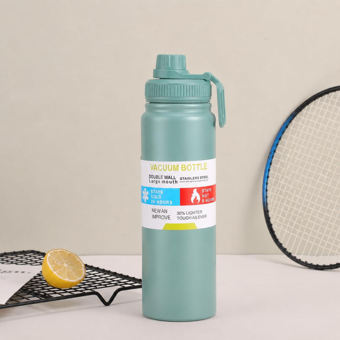 Water Bottle 800 ml Stainless Steel Vacuum Insulated Sports Flask Leakproof Thermal Bottle for Hot & Cold Drinks Coffee Tea Travel Bpa Free (Light Green)