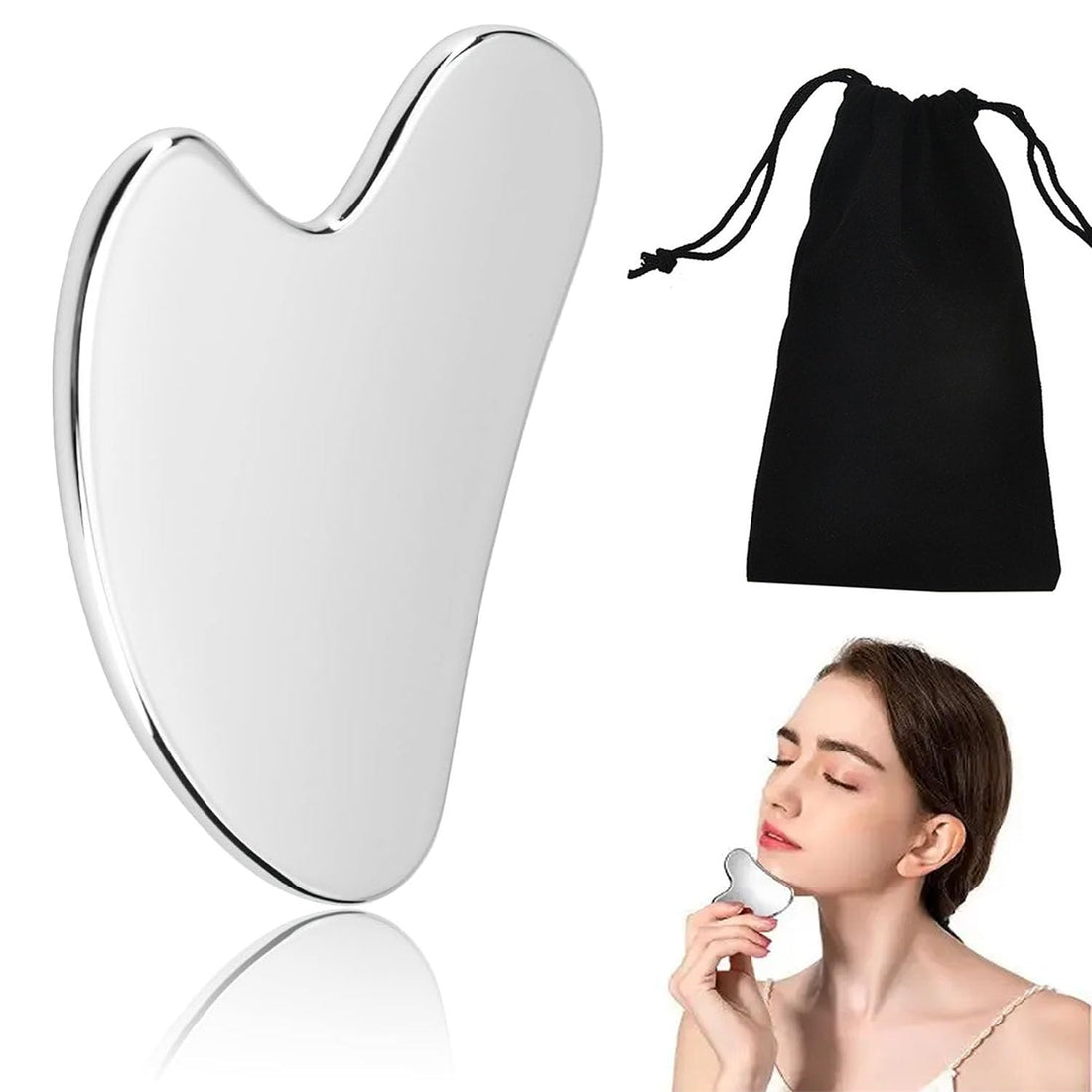 ToolHouse Stainless Steel Gua Sha Facial Tools, Heart-Shape Metal Gua Sha Massage Tool, Beauty Care Tool for Face, Neck, Eyes, Body with Travel Pouch