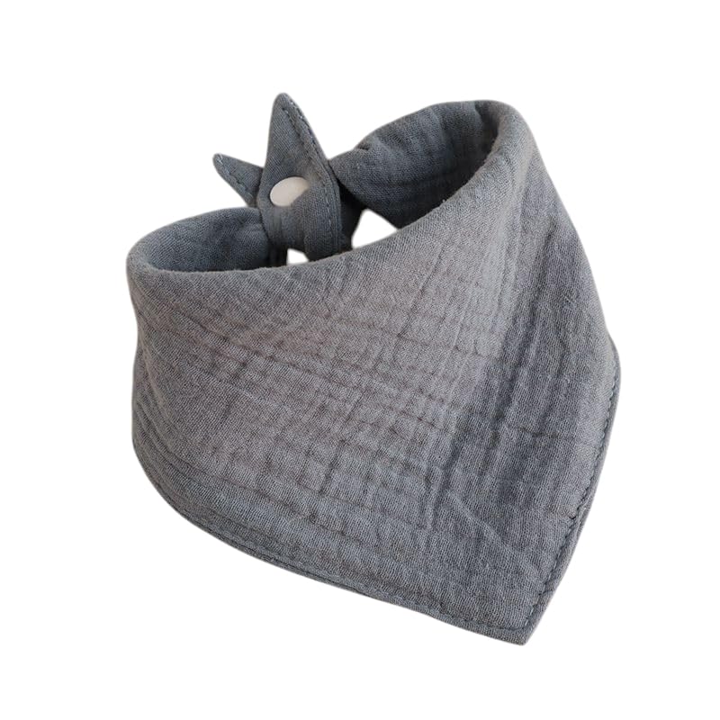 MZ Muslin Baby Bandana Drool Bib with Teether Soft and Absorbent Cotton for Teething Babies, Grey, One Size