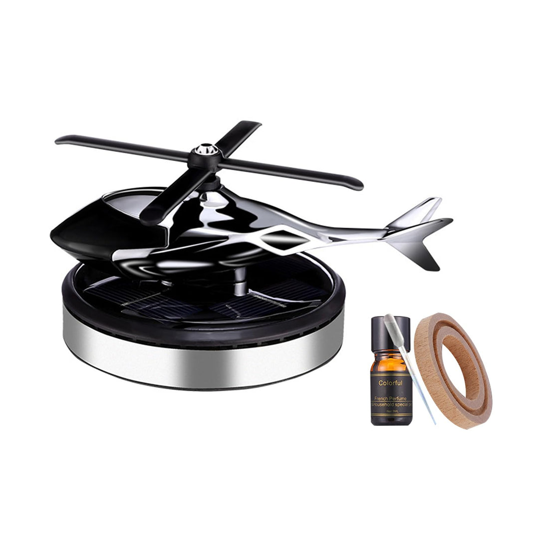 Car Air Freshener Solar Energy Rotating Helicopter Aroma Diffuser Long Lasting Fragrance Perfume Cars Interior Decoration (4.5inch, A-Sky Silver)