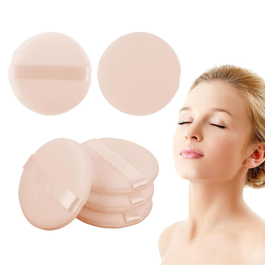 6 Pcs Powder Puffs, Cotton Makeup Puffs, Soft Round Powders puffs Makeup Face Sponges for Face and Body, Reusable Wet Dry Dual face Versatile Make up powder Puff