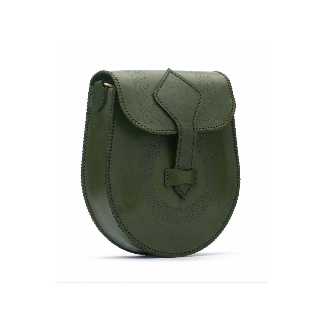 Saddle Crossbody Bag for Women, Genuine Cowhide Leather with Embossed Celtic Pattern, Hand-Stitched, Single Buckle Closure, Inner Lining, 20x18x5 cm Boho Round Shoulder Bag