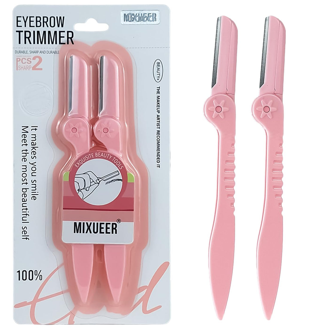 Mixueer Eyebrow Trimmer Razor, Set of 2, Multi Functional Shaving Knife, Smooth & Precise Shave Technology, Daily Grooming for Women, Pink