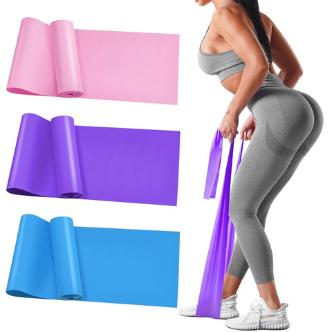 3Pcs Resistance Bands Set Fitness Exercise Bands Elastic Bands Pilates Bands with 3 Resistance Levels, Long Stretch Bands for Yoga, Pilates, Stretching, Strength Training (Pink, Purple, Blue)