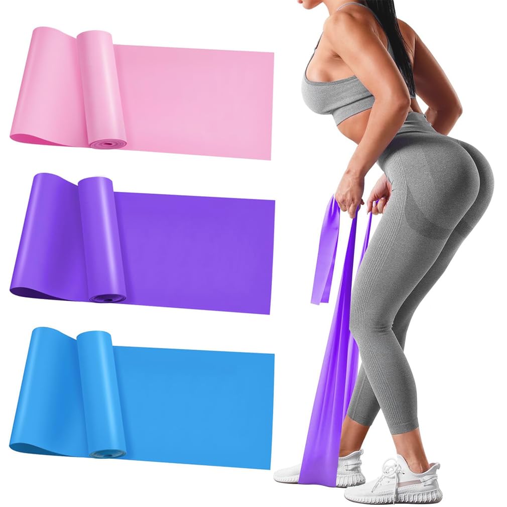 3Pcs Resistance Bands Set Fitness Exercise Bands Elastic Bands Pilates Bands with 3 Resistance Levels, Long Stretch Bands for Yoga, Pilates, Stretching, Strength Training (Pink, Purple, Blue)